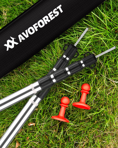 AVOFOREST Tent Pole Telescopic Rod for Tents,Telescopic Aluminum Tent Pole,Height 88–265 cm,Sunshade Pole Stormproof and Weatherproof,Tent Poles for Tarp (2, Silver)