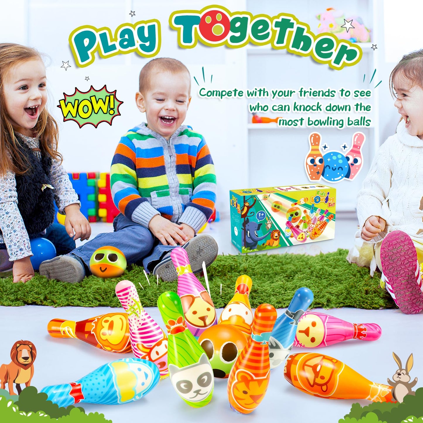 Adeokay Bowling Set - Montessori toy for kids aged 2 and up, outdoor games for boys and girls up to 12 years old.