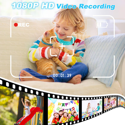 Ukuu Instant Camera 2.4 Inch 1080P Children's Camera with 3 Rolls of Printing Paper and 5 Color Brush Pen Gift for Kids Screen Black and White Photo Camera with 32GB Memory Card for Christmas - Blue