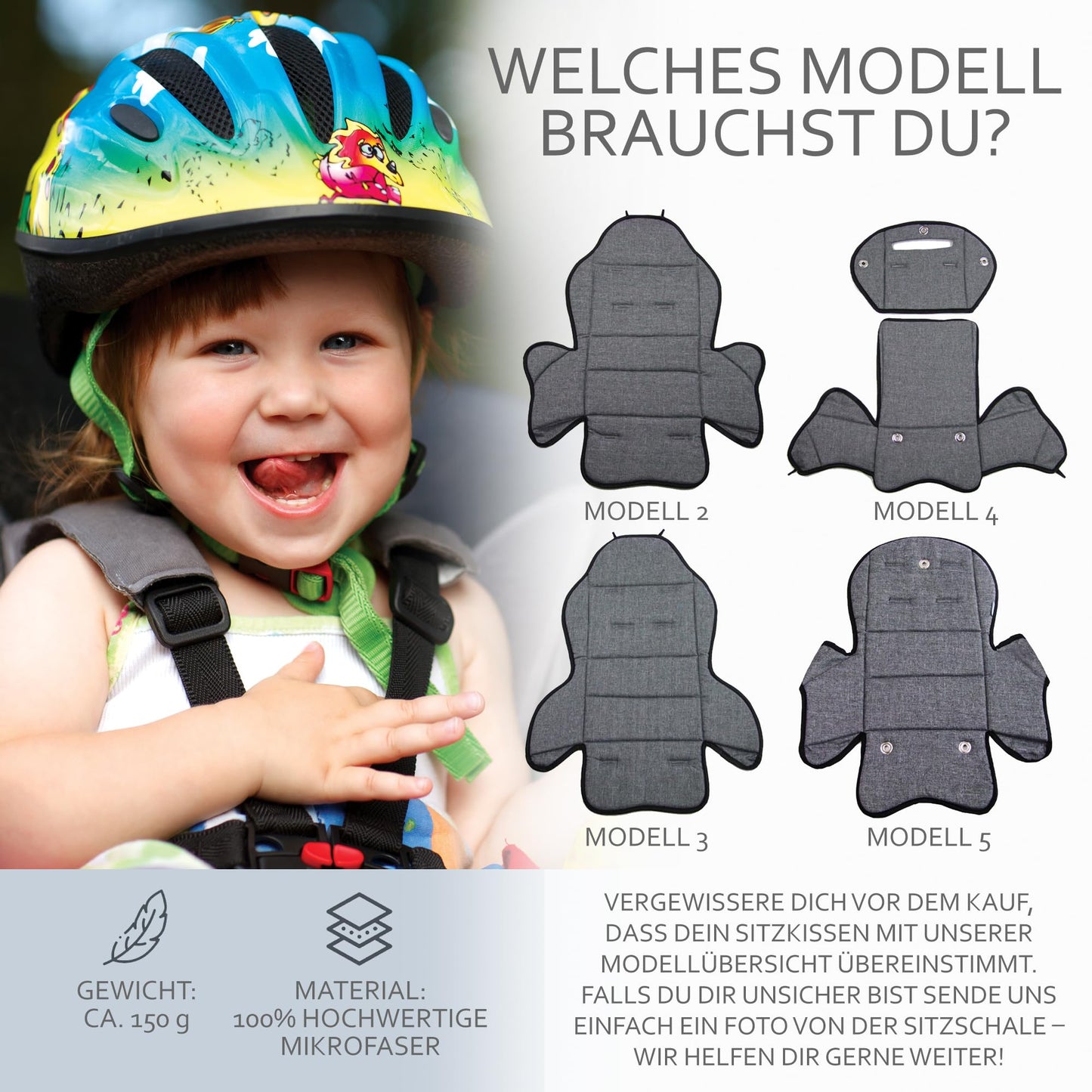 Replacement cover seat cushion cover pad for children's bicycle seat compatible with Römer Jockey (grey mottled (Model 5))