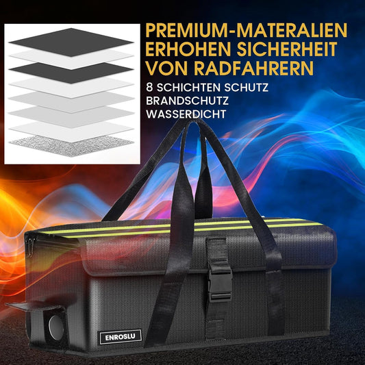 ENROSLU Ebike battery bag, 8 layers of fire protection, fire-resistant up to 2300°C, waterproof, explosion-proof, Lipo-safe bag for storage, transportation - Size M.