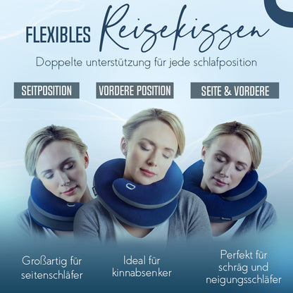 BCOZZY Neck Pillow for Airplane - Patented travel pillow with dual support for head, neck, and chin. Perfect for long flights and car rides. Adjustable. Washable. Includes carrying case. XL, Blue.