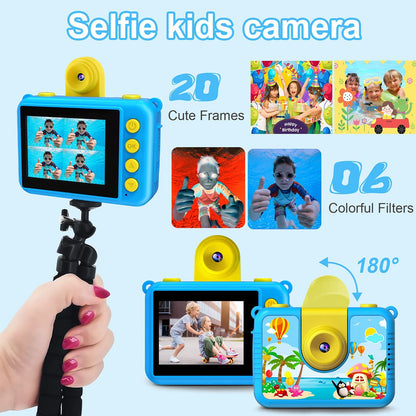 GKTZ Kids Camera waterproof, Underwater Camera-1080P Selfie Digital Camera for Kids with 32GB SD Card Toy for 3-12 year old boys and girls (Blue)