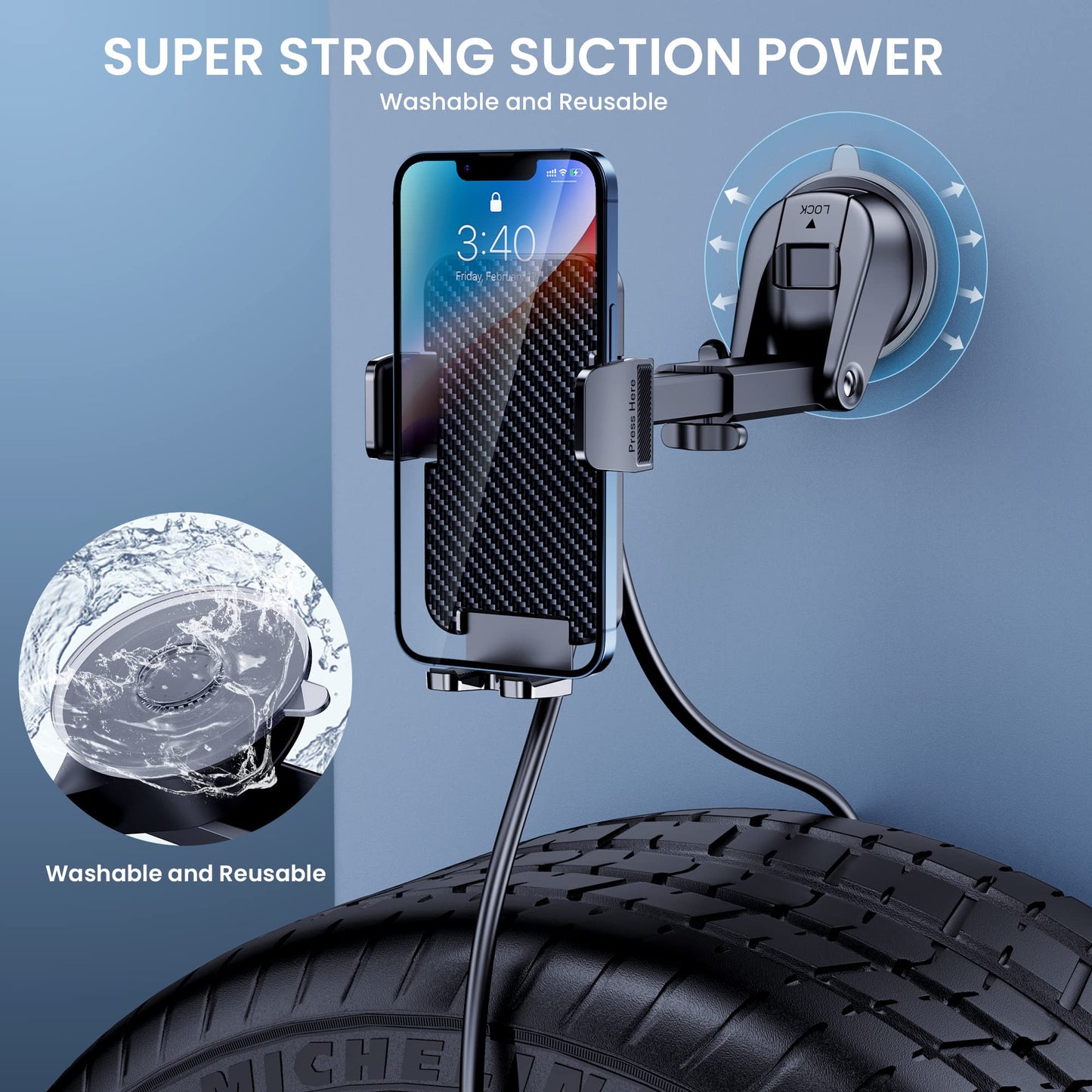 BIPOPIBO car phone holder, military-grade suction cup, universal phone stand for dashboard, windshield, car mounts for iPhone, Android smartphone