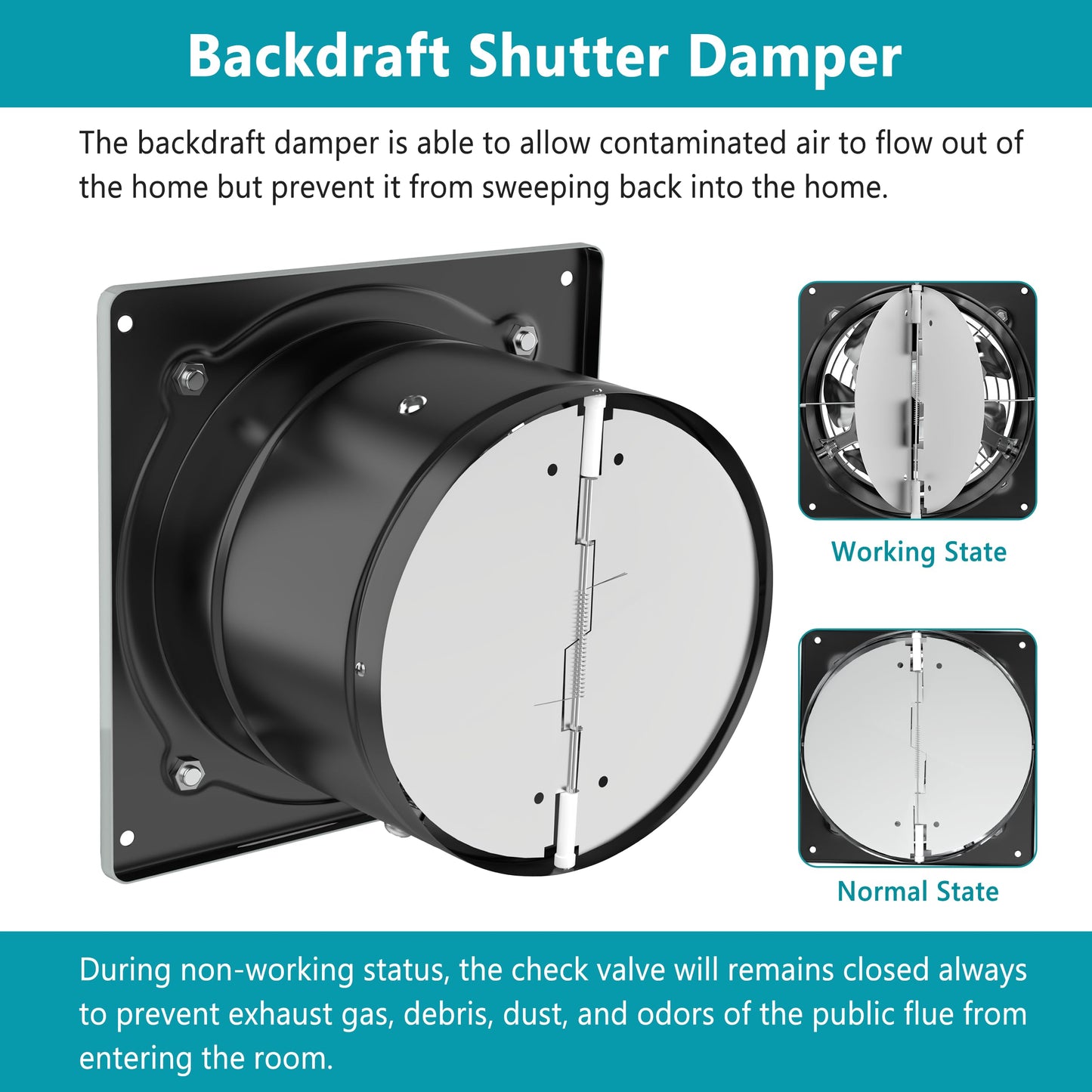 HG Power 200mm Exhaust Fan 980m³/h Bathroom Fan Quiet with Backdraft Damper Powerful Wall Fan with EU Plug for Kitchen Bathroom Garage Basement, Black
