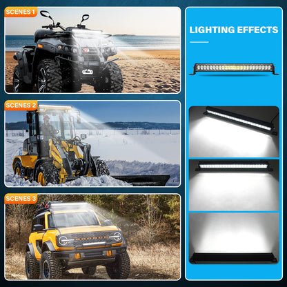 RIGIDON 20 inch 50 cm 144W Spot outdoor aluminum LED light bar, 12V 24V Waterproof warm white off-road lighting for car SUV off-road ATV SUV truck tractor vehicles 4x4, LED fog lights 6000K.