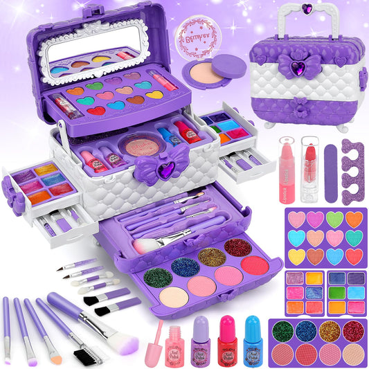 Kids Makeup Set for Girls, Pretend Play Makeup Kit for Girls, Washable Makeup Kit for Kids, Halloween Christmas Birthday Gifts for Kids Ages 4-11
