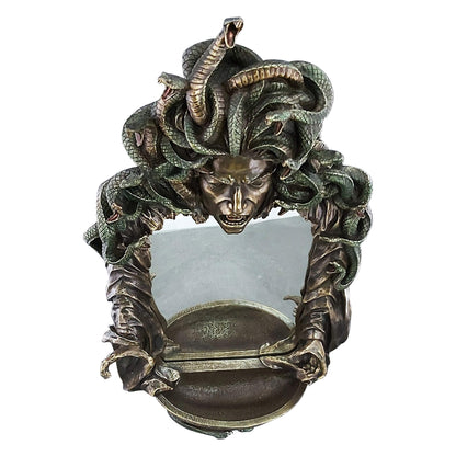 Medusa head with snakes gothic wall mirror decor statue sculpture bronze finish.