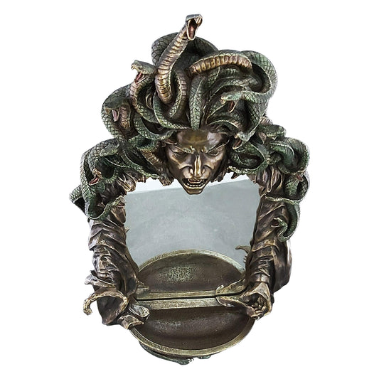 Medusa head with snakes gothic wall mirror decor statue sculpture bronze finish.