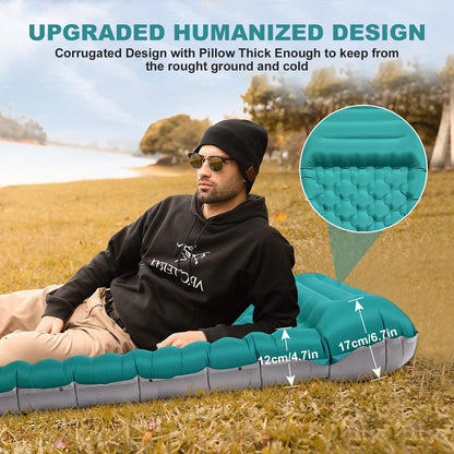 SHANNA Camping Air Mattress: Extra Thick 12cm Ultralight Self-Inflating Lightweight and Compact Inflatable Mattress with Built-in Pump, Ideal for Hiking (Peacock Blue)