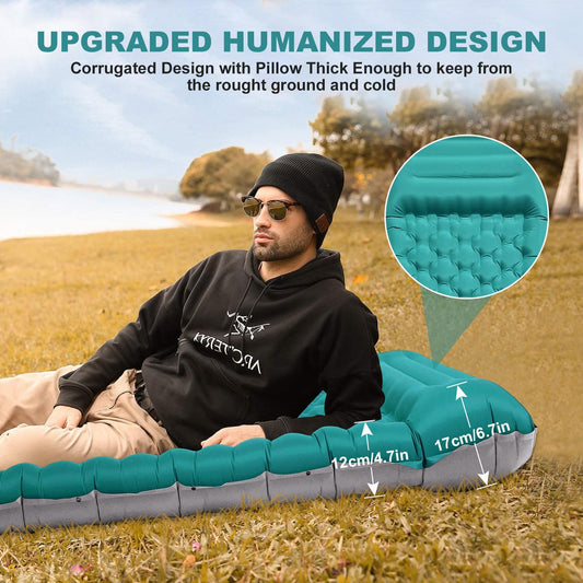 SHANNA Camping Air Mattress: Extra Thick 12cm Ultralight Self-Inflating Lightweight and Compact Inflatable Mattress with Built-in Pump, Ideal for Hiking (Peacock Blue)