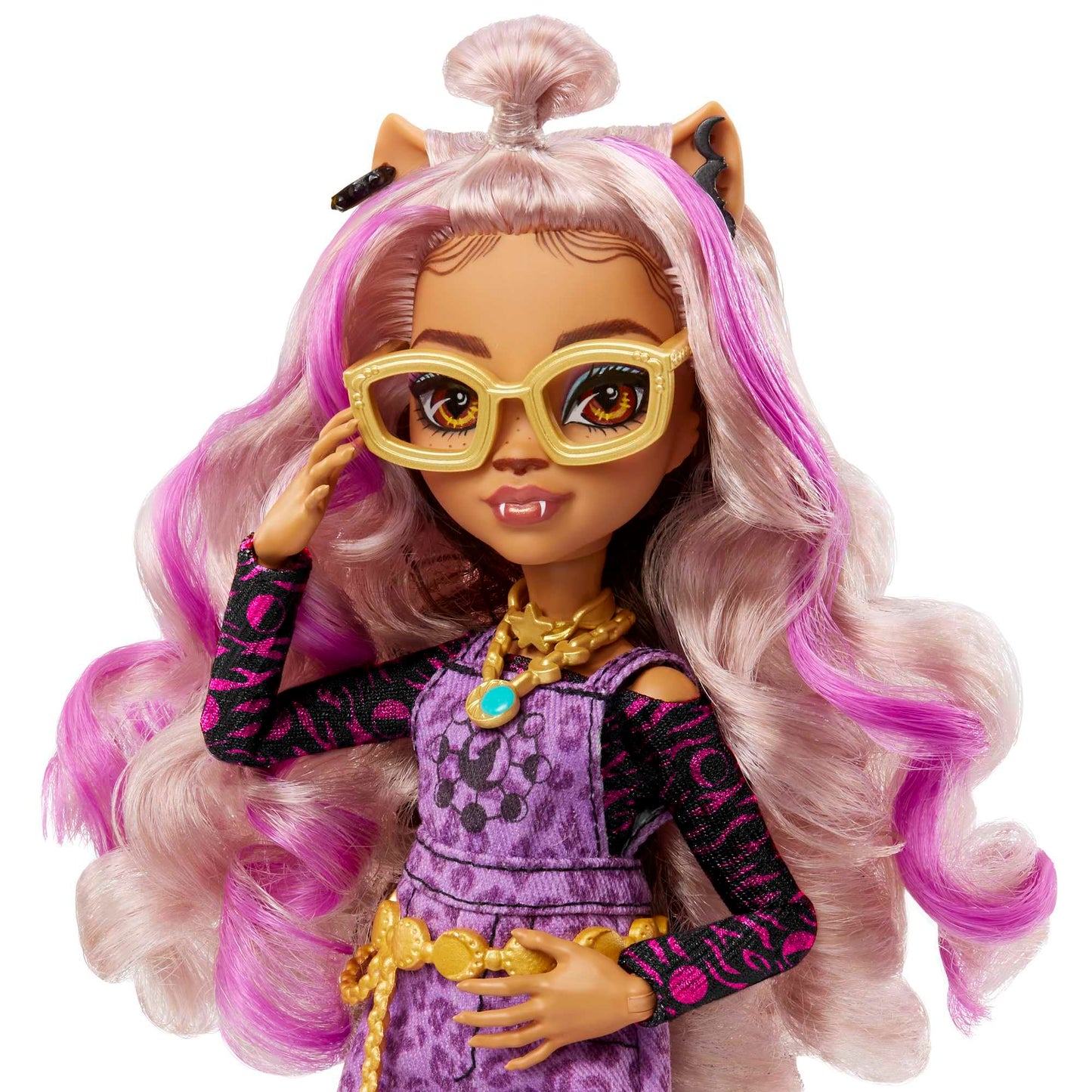 Monster High Clawdeen doll, werewolf fashion doll with pink and blonde hair, pet and doll accessories, toy for children aged 4 and up, HHK52