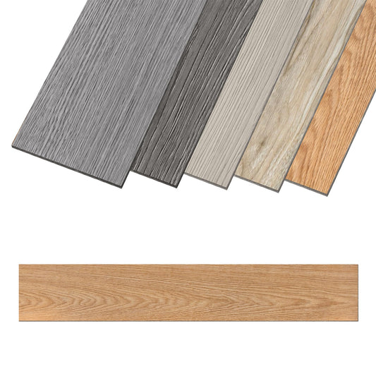 On PVC flooring Vinyl self-adhesive 36 pieces 5.02m², wood grain floor tiles with wood look, vinyl adhesive tiles waterproof non-slip for kitchen, living room, balcony (Brown oak)
