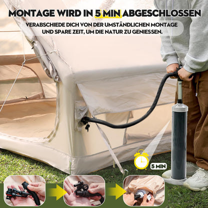 Afitdon Inflatable Camping Tent with Stove Jack & Roof Window, Inflatable Tent for 2-10 people with Air Pump, Inflatable Tent made of Waterproof Oxford Fabric for all seasons, Fast Setup Air Tents.