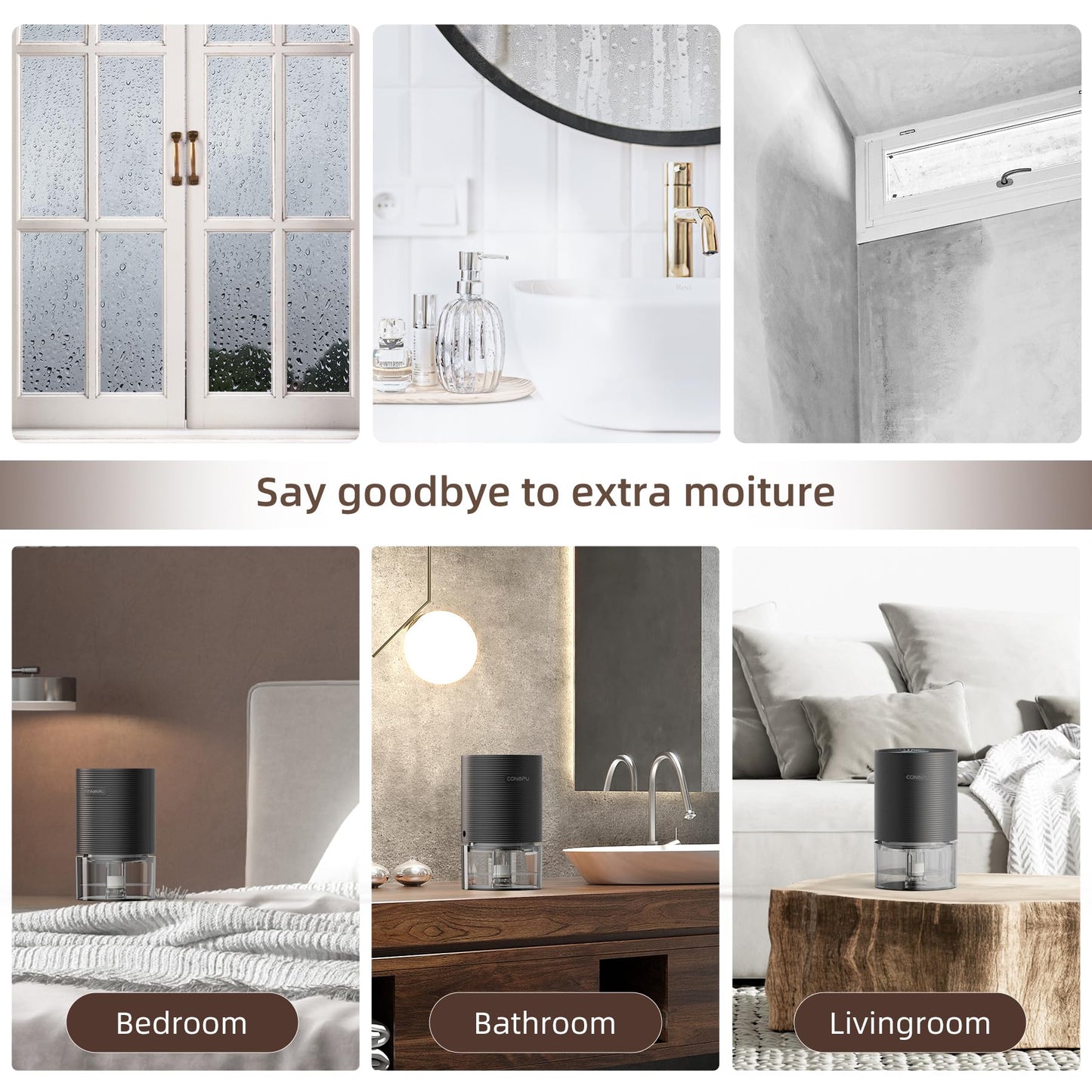 CONOPU Electric Dehumidifier, Energy-saving Room Dehumidifier with Automatic Shutdown, Small Ultra-quiet Dehumidifier for Basement, Cabinet, Bathroom, Bedroom, Office, Black, 21.3*12.8*12.8cm