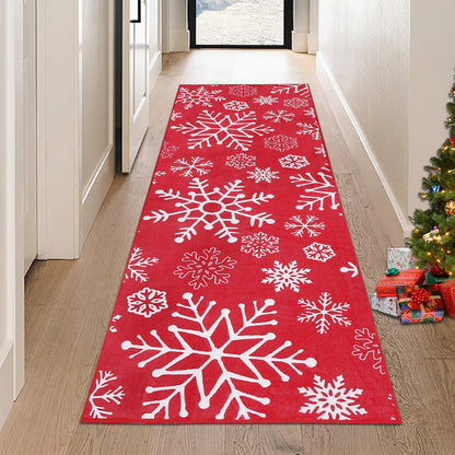 LuxFocus Runner, 60 x 180 cm, Christmas decoration, rug for hallway, Christmas, indoor decor, soft red carpet, snowflake pattern, kitchen, hallway, runner, machine washable, non-slip, 60