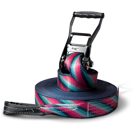 Slackline set, lines, 25 meters length, complete kit for kids, beginners, advanced and professionals, including carrying bag.