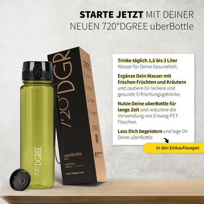 720°DGREE water bottle 650ml "uberBottle" crystalClear +infuser - BPA-free - Leak-proof bottle for kids, school, university, sports, gym, fitness - Tritan sports bottle - Lightweight, shockproof.