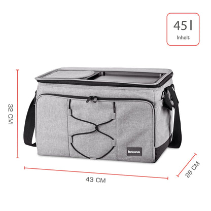 Bomoe 45 liter cool bag foldable - outdoor cool box with 16h cooling function and carrying strap, waterproof picnic bag thermal bag with storage space, insulated bag gray - IceBreezer KT43