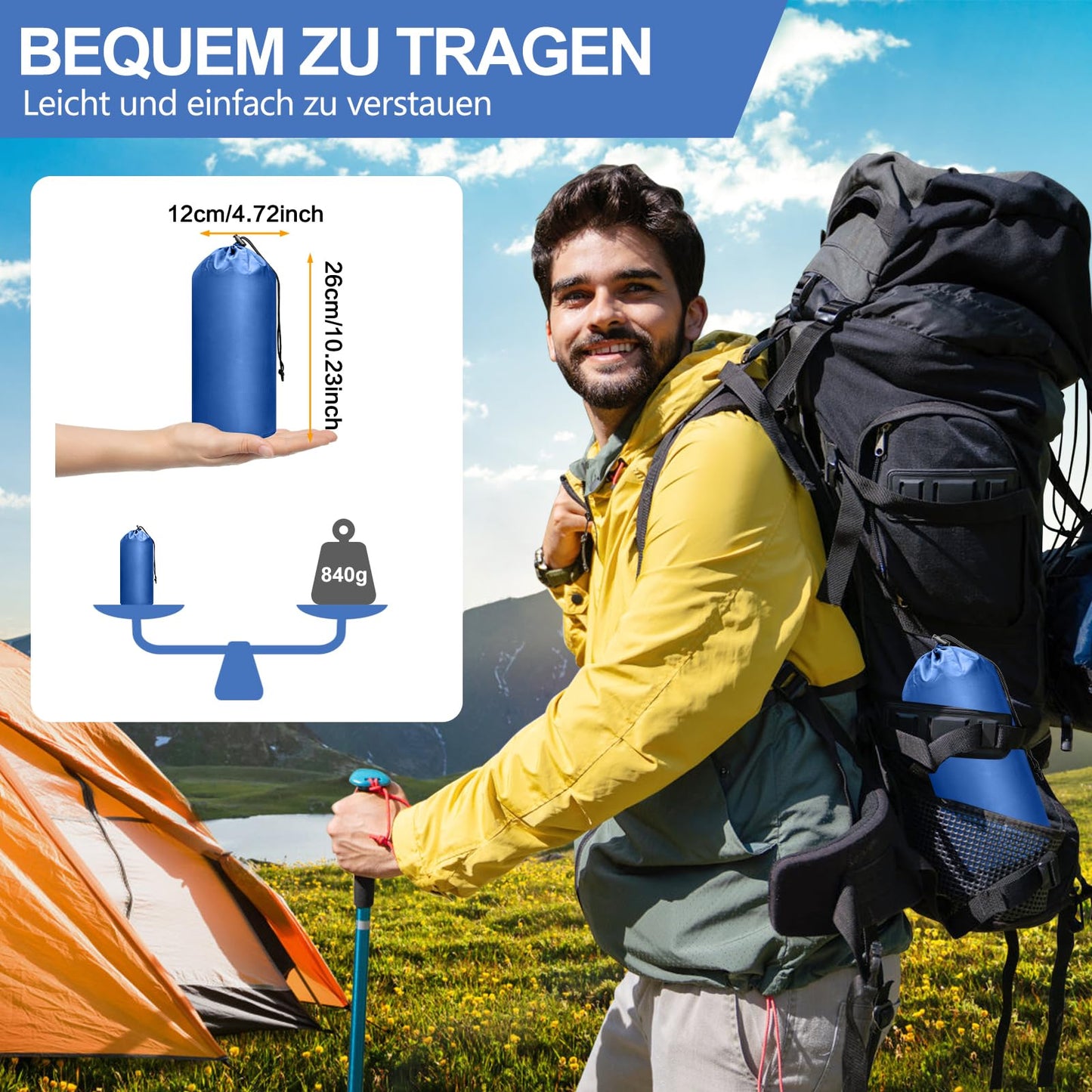 JEMULICE Self Inflating Sleeping Pad, 10CM Thick Air Mattress Camping Small Pack Size, Inflatable Mattress with Foot Pump, Self Inflating Sleeping Mat for Outdoor, Hiking, Tent, Backpack