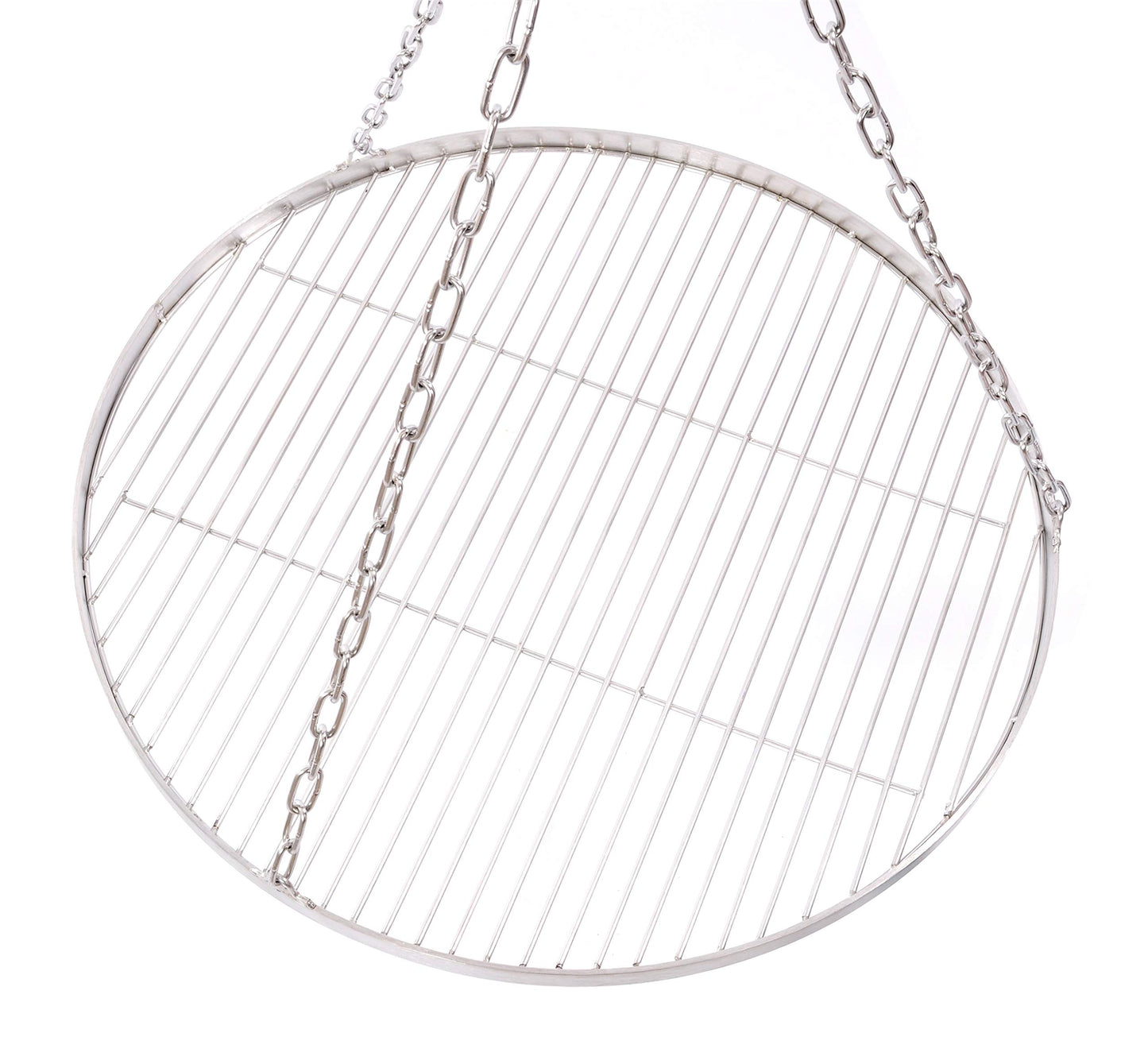 60 cm stainless steel grill grate for tripod BBQ grill with chain and 14 mm rod spacing.