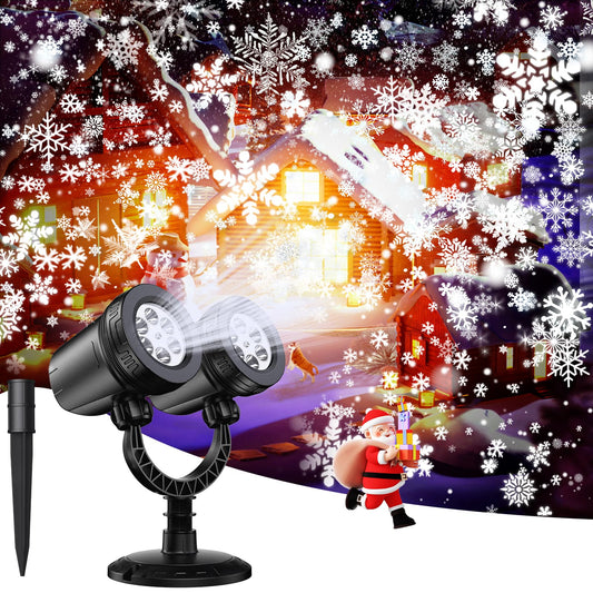 LED projector Christmas outdoor, double head dynamic snowflakes projector Christmas decoration, waterproof outdoor Christmas lighting for garden Christmas decoration outdoor.