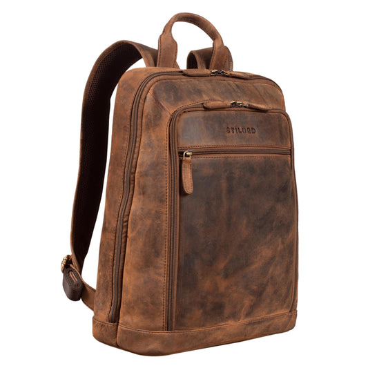 STILORD 'Watson' Laptop Backpack 15.6 Inch Leather Business Backpack Men's Backpack XL for Wide DIN A4 Folders Daypack Vintage Real Leather, Color: sepia - brown