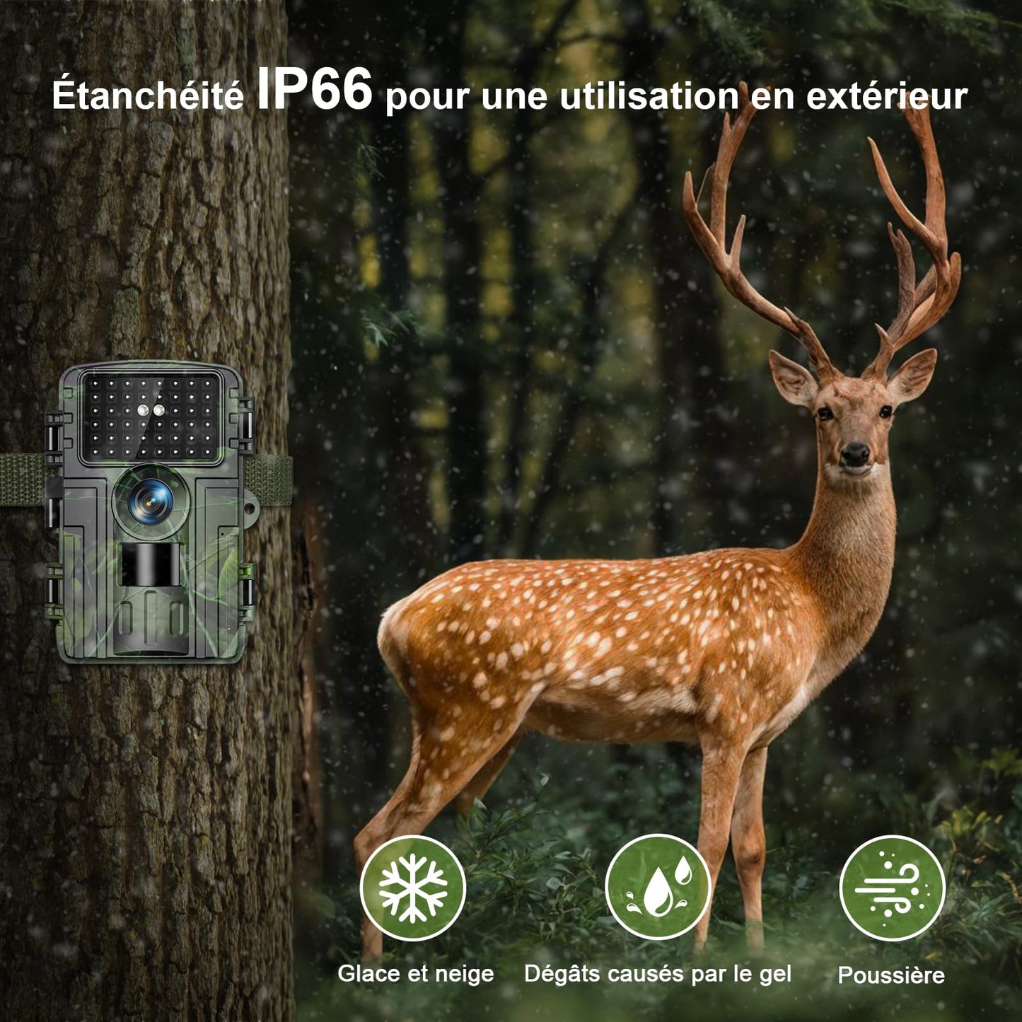 Wildlife camera, 4K video outdoor camera, 60MP Full HD WiFi with mobile transmission app, motion sensor, night vision, 0.1s trigger time, infrared camera with 32G memory card & card reader IP66 Waterproof.