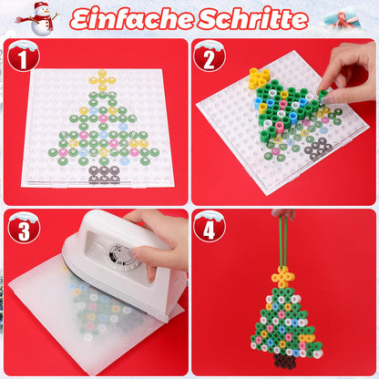 Homgaty Large 10mm Fuse Beads Christmas Set, 1000 Pieces XL Peg Beads with Boards, 12 Patterns and Ironing Paper, 9 Vibrant Colors XL Fuse Beads, Creative Bead Set for Kids 3+