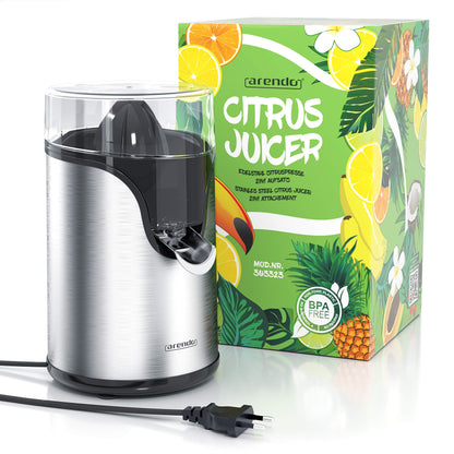 Arendo - Electric stainless steel lemon squeezer - Juicer, orange squeezer, lime squeezer - Start-stop automatic function - large and small juicing cones - strainer insert - BPA free