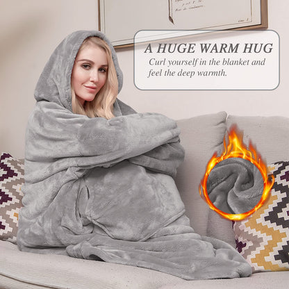 Daverose Hoodie Blanket with Sleeves and Hood for Women, Blanket Hoodie for Women, Super Soft and Warm Flannel Snuggle Blanket with Sleeves, Oversized Blanket Hoodie as Gifts for Men Women