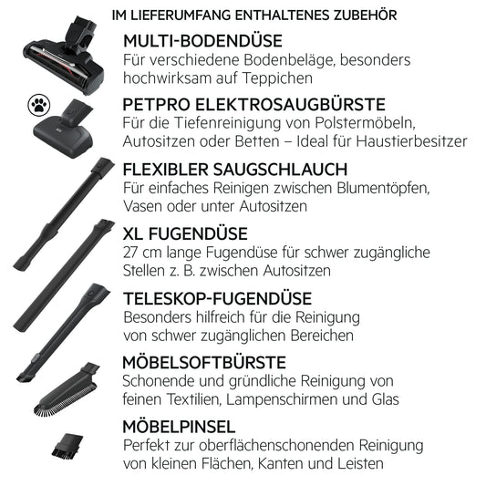 AEG 2in1 cordless vacuum cleaner, slim design, multi-floor nozzle, PetPro electric suction brush, deep cleaning, up to 50 min runtime, 21.6 volts, includes accessories, freestanding, hygiene filter, blue, QX7-1-I360