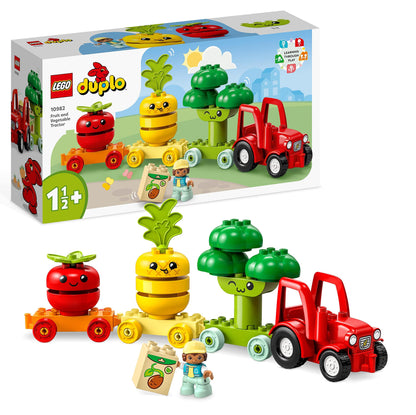 LEGO DUPLO Town Animal Care on the Farm, toy for kids aged 2+ & 10982 DUPLO My First Fruits and Vegetables Tractor, Easter gift toy.
