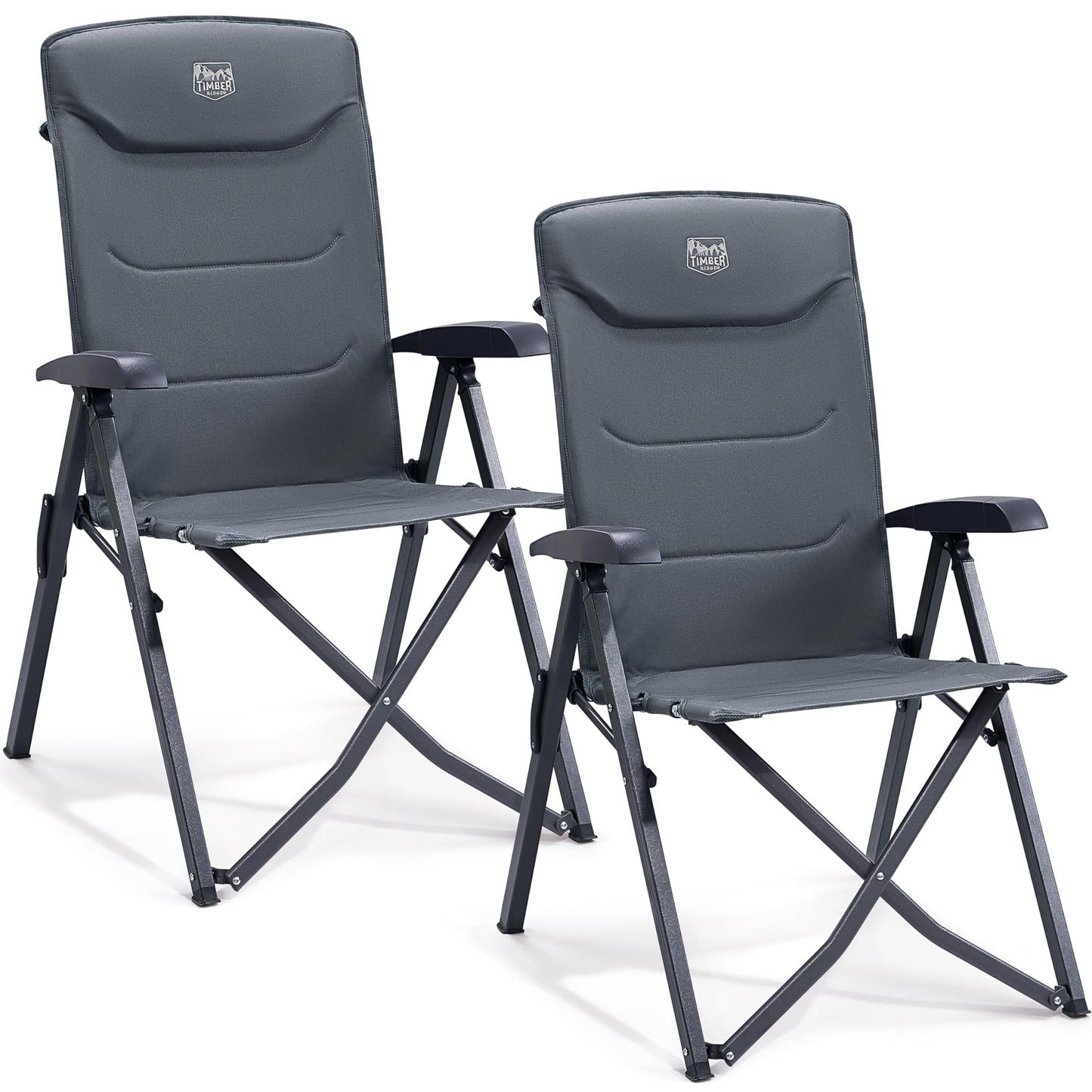 TIMBER RIDGE 2-person Camping Chair Foldable Compact Folded Size Camping Chair 150kg High Backrest with 4 Adjustable Positions with Bag Aluminum Recliner for Garden Balcony RV Grey