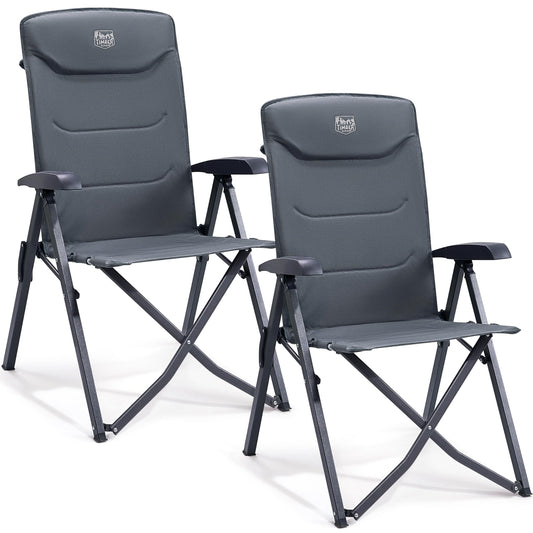 TIMBER RIDGE 2-person Camping Chair Foldable Compact Folded Size Camping Chair 150kg High Backrest with 4 Adjustable Positions with Bag Aluminum Recliner for Garden Balcony RV Grey