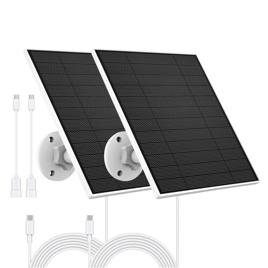 Solar panel for Eufy Outdoor camera, 5W Camera Solar Panel Compatible with Eufycam, Continuous power supply, Panel with 9.8ft charging cable, IP65 Waterproof, 2 Packs.
