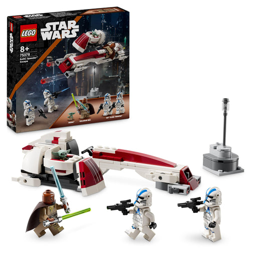 LEGO Star Wars Escape with the BARC Speeder, The Mandalorian Set, toy bike with sidecar, includes characters Kelleran Beq and Grogu, gift for boys and girls aged 8 and up 75378