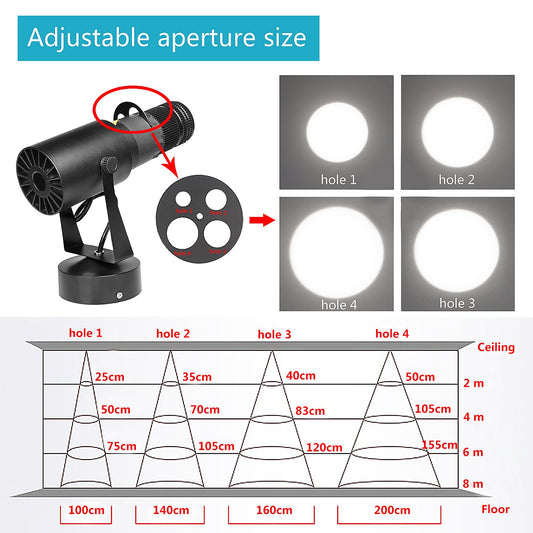 15W LED Pinspot White - spotlight with adjustable iris and manual focus, Plug&Play, 6000-6500K, for mirror ball, stage, disco, party, club, wedding
