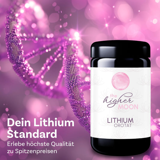 The higher MOON Lithium Powder 100g in violet glass | Li-Orotate for laboratory purposes | Highest purity 99.9% | 4% lithium content | Independently laboratory tested