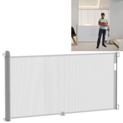 VA-Cerulean Stair Gate Door Gate Retractable for Kids and Baby, 300 cm Lockable Dog Gate Barrier, Stair Gate Pet Barrier, Gray