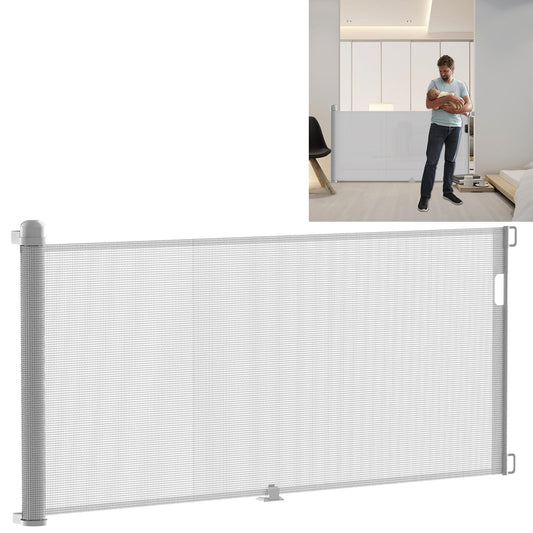 VA-Cerulean Stair Gate Door Gate Retractable for Kids and Baby, 300 cm Lockable Dog Gate Barrier, Stair Gate Pet Barrier, Gray