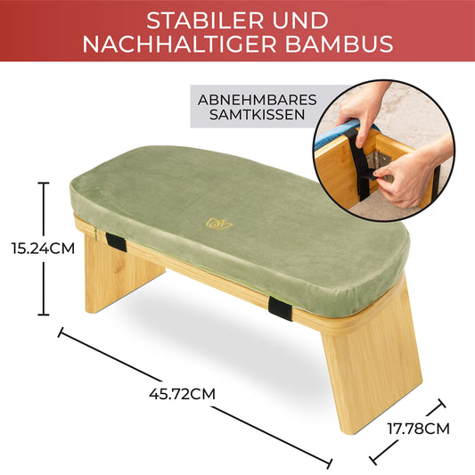 Florensi Meditation Bench - Folding Meditation Bench - Ergonomic Bamboo Meditation Stool - Stable Meditation Chair with Meditation Cushion for Kneeling & Sitting - Deeper & Longer Meditation