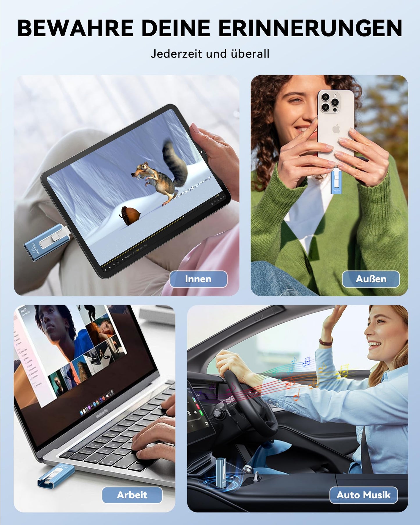 GNASEET USB stick 256GB for iPhone, 4 in 1 USB flash drive for iPhone/iPad/Android phone/PC, USB 3.0 memory stick high-speed flash drive, iPhone external storage expansion photo stick, blue.