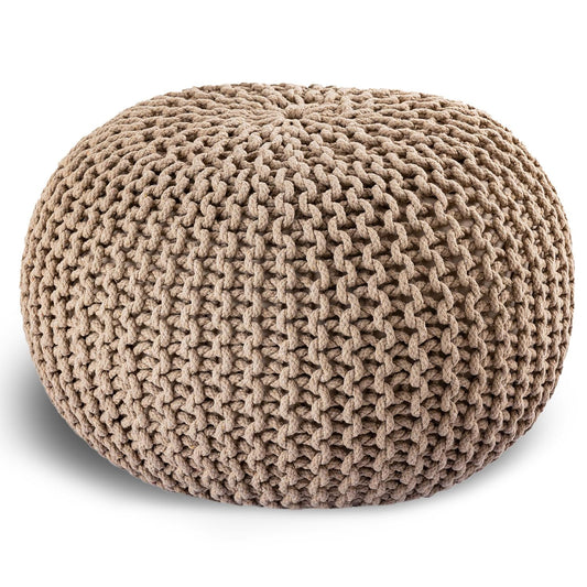 casamia Pouf Ø 55 or 45 cm Knitted footstool Seat pouf Floor cushion for indoor use Indoor size ø 55 cm, color beige