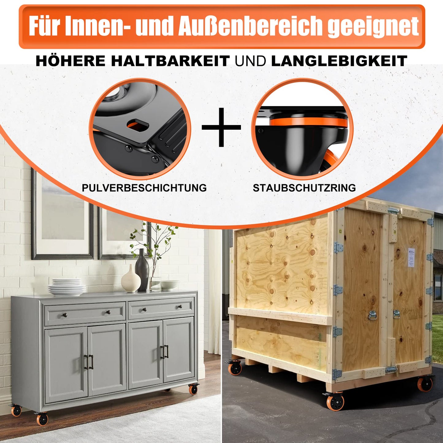 4 pieces heavy-duty casters 100mm with brakes including mounting accessories swivel casters transport wheels 360° rotation up to 600KG capacity for furniture transport & industrial transport.