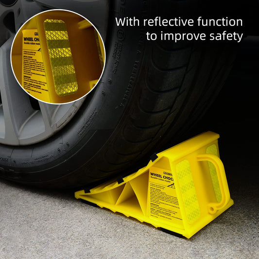 Leadstand vehicle chocks, non-slip bottom, suitable for RVs, trailers, yellow plastic, fits most tire sizes (2)