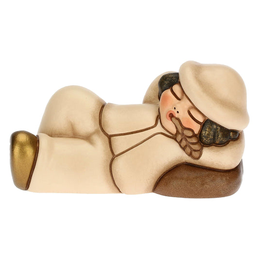 THUN - Sleeping shepherd in ceramic, hand-decorated, color Champagne, line Classic Nativity, Christmas decoration home, 8.3 x 3.9 x 5 cm h