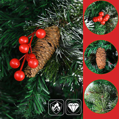 FIVMEN Artificial Christmas Tree with Lights 120 cm PVC Faux Christmas Tree with 180 LEDs and Stand Fake Christmas Trees Christmas Decorations, with Pine Cones and Berries