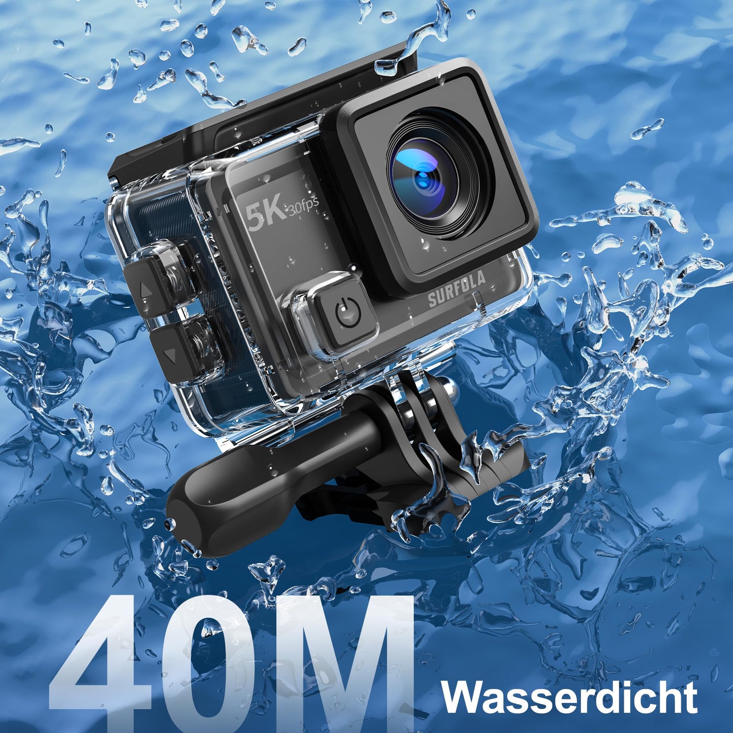 Surfola Action Cam 5K, 24MP underwater camera 40M waterproof EIS image stabilization, helmet camera WiFi action cameras with external microphone, 2*1350mAh batteries and charger, remote control and accessory kit