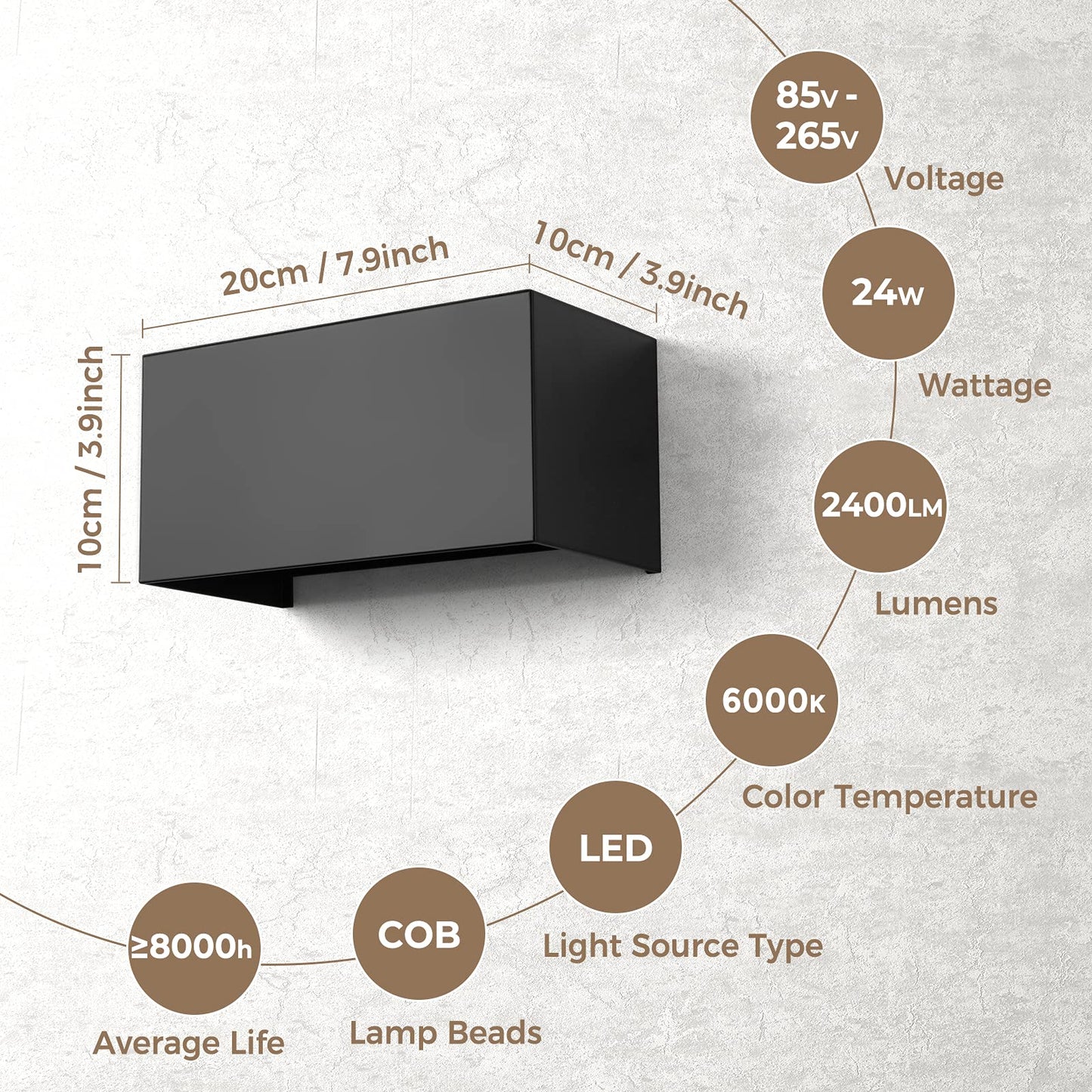 ENCOFT LED Wall Light Indoor/Outdoor 24W Black, Outdoor Wall Lamp, IP65 Waterproof Outdoor Wall Light, 6000K Cool White Exterior Light, Up Down Wall Lights Adjustable Light Beam for Balcony.